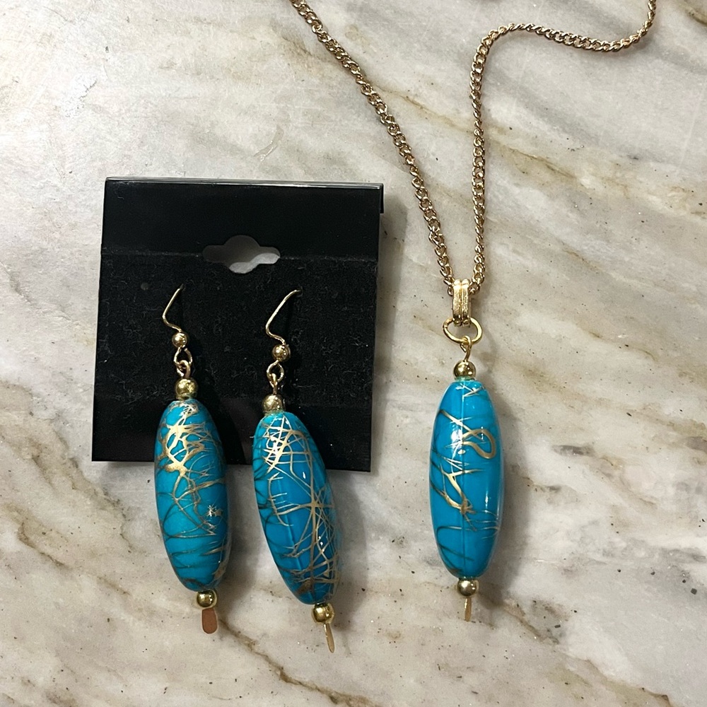 New Handmade Turquoise Necklace and Earring Jewelry Set